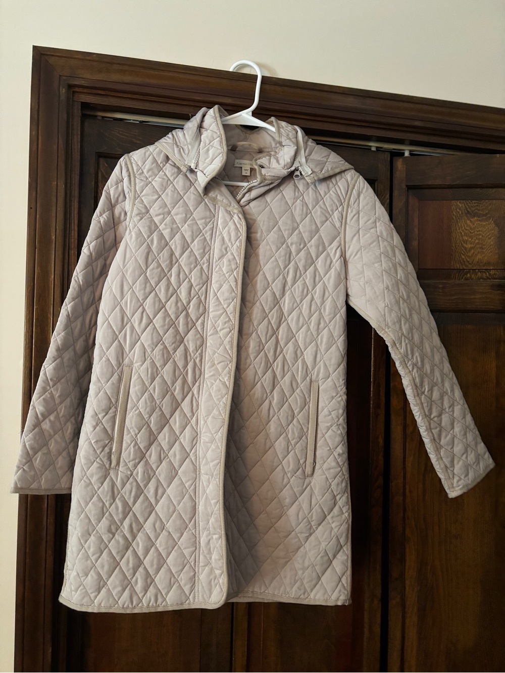 Garnet Hill Quilted Long Hooded Coat - Light Beige